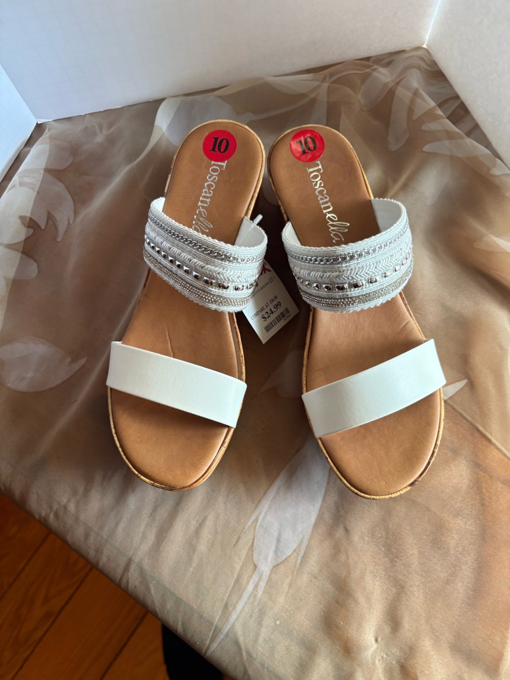Toscanella White Double-Strap Slide Sandals for Women